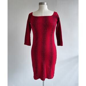 Vtg 80's Red Leopard Print Long Sleeve Bodycon Dress Sz S/M Goth Punk Grunge